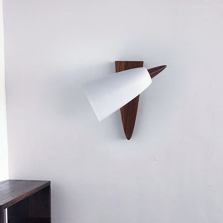 Lisslune | Cone Metal Wall Mount Light Modern 1-Bulb White Wall Light Fixture with Triangle Wood Backplate
