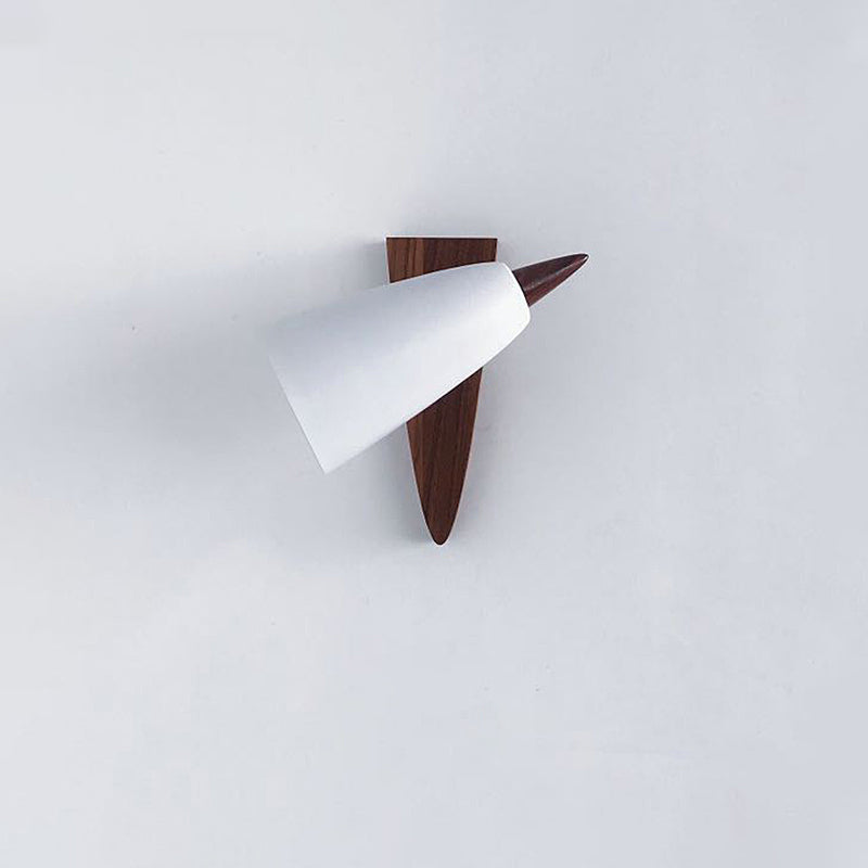 Lisslune | Cone Metal Wall Mount Light Modern 1-Bulb White Wall Light Fixture with Triangle Wood Backplate