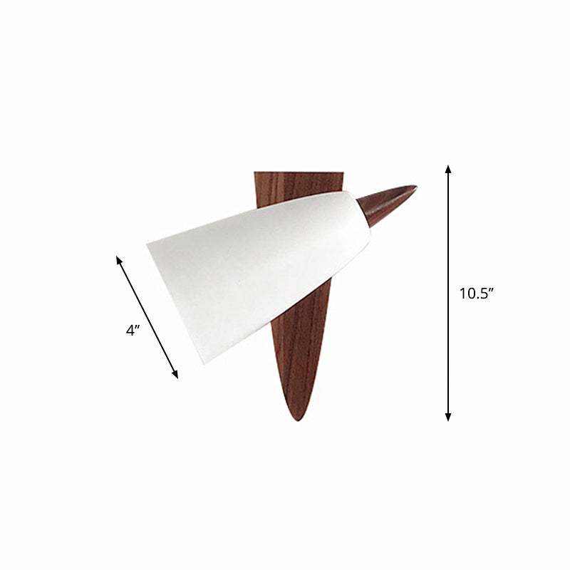Lisslune | Cone Metal Wall Mount Light Modern 1-Bulb White Wall Light Fixture with Triangle Wood Backplate
