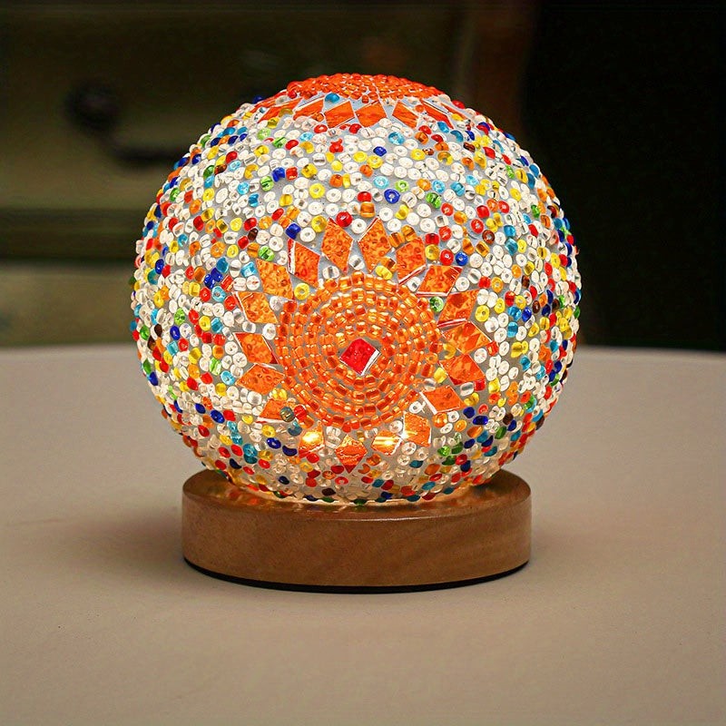 Lisslune | Mosaic glass ball table lamp with wooden base - Turkish Moroccan inspired