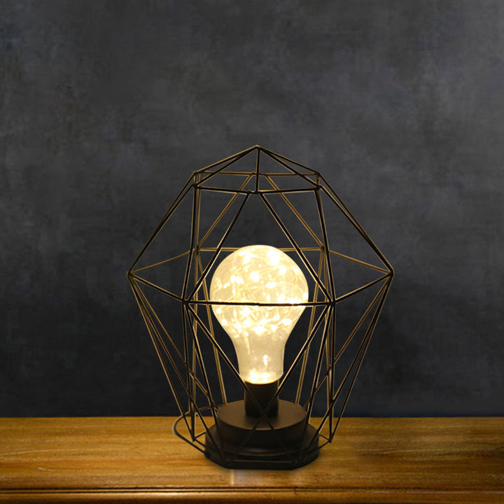 Skørter | Macaron Diamond/Geometric Nightstand Lamp Iron Girls Room LED Table Light in Black/Pink with String Lights Inside