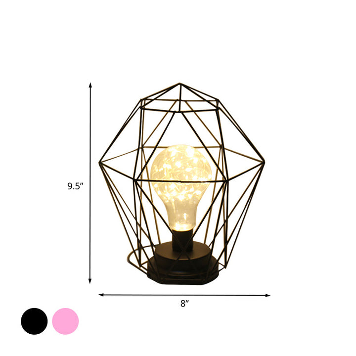 Skørter | Macaron Diamond/Geometric Nightstand Lamp Iron Girls Room LED Table Light in Black/Pink with String Lights Inside