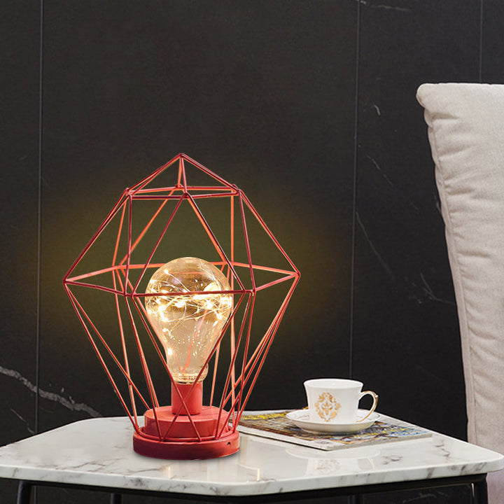 Skørter | Macaron Diamond/Geometric Nightstand Lamp Iron Girls Room LED Table Light in Black/Pink with String Lights Inside