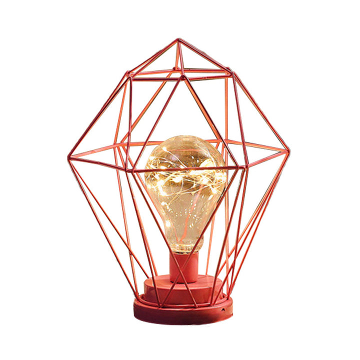 Skørter | Macaron Diamond/Geometric Nightstand Lamp Iron Girls Room LED Table Light in Black/Pink with String Lights Inside