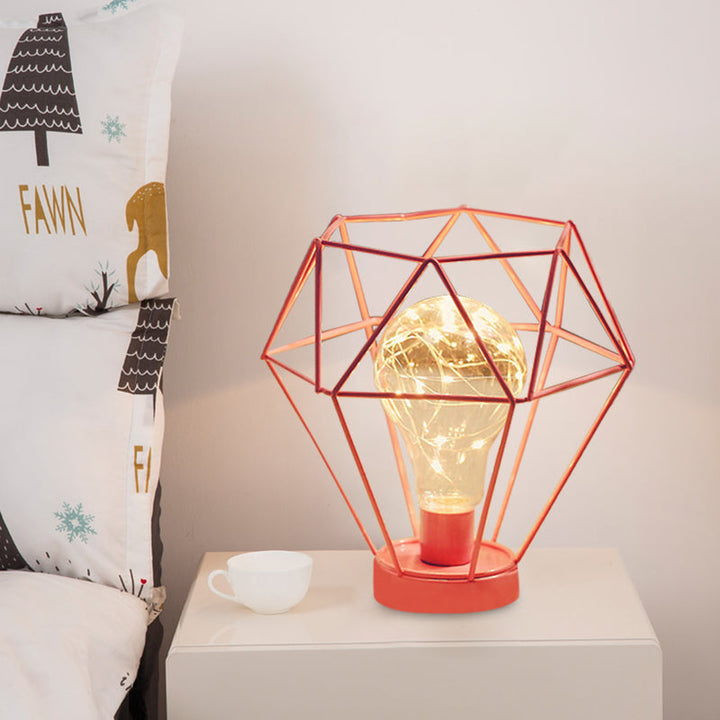 Skørter | Macaron Diamond/Geometric Nightstand Lamp Iron Girls Room LED Table Light in Black/Pink with String Lights Inside