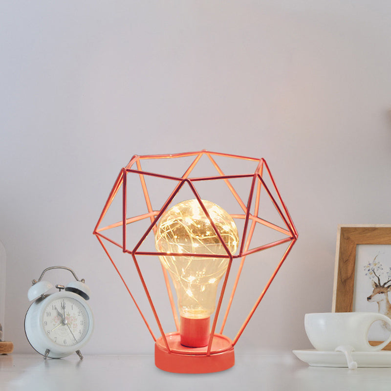 Skørter | Macaron Diamond/Geometric Nightstand Lamp Iron Girls Room LED Table Light in Black/Pink with String Lights Inside