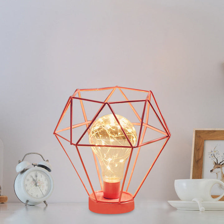 Skørter | Macaron Diamond/Geometric Nightstand Lamp Iron Girls Room LED Table Light in Black/Pink with String Lights Inside