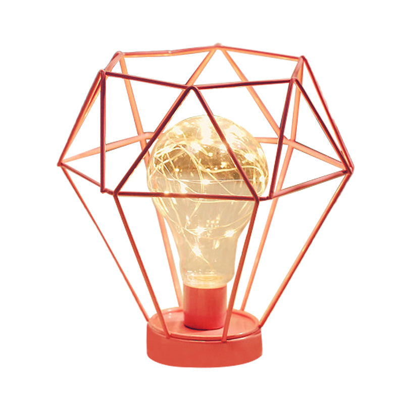 Skørter | Macaron Diamond/Geometric Nightstand Lamp Iron Girls Room LED Table Light in Black/Pink with String Lights Inside