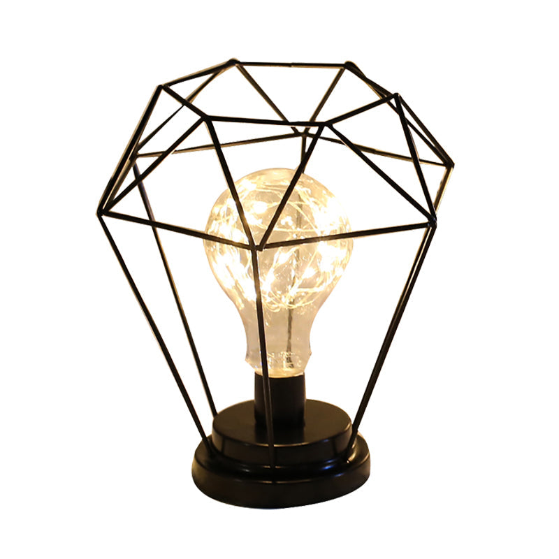 Skørter | Macaron Diamond/Geometric Nightstand Lamp Iron Girls Room LED Table Light in Black/Pink with String Lights Inside