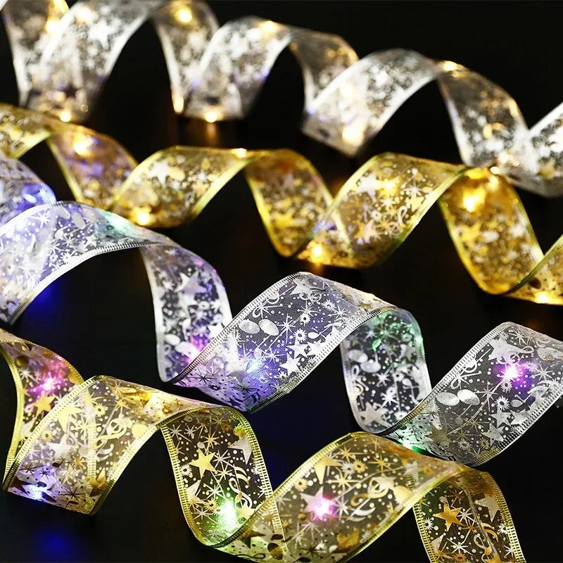 Lisslune | Christmas ribbon fairy lights Christmas decoration DIY bows lights tree ornament for home 2023 Christmas ornament New Year Navidad