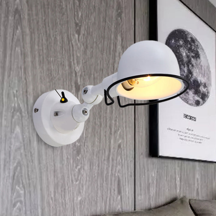 Lisslune | Metallic Dome Shade Wall Lighting Vintage Style 1 Light Bedroom Rotatable Wall Lamp with Ring in White/Red