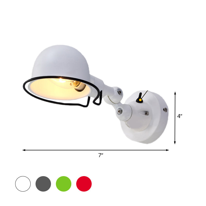 Lisslune | Metallic Dome Shade Wall Lighting Vintage Style 1 Light Bedroom Rotatable Wall Lamp with Ring in White/Red