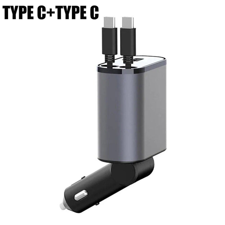 Lisslune | High-Speed 4-in-1 Retractable Car Charger with Dual USB, Type-C & Lightning Cables