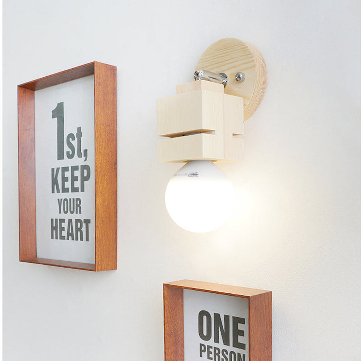 Lisslune | Bare Bulb Wall Lamp Sconces Modernist Wood 1 Head Bedroom Rotatable Wall Mounted Light
