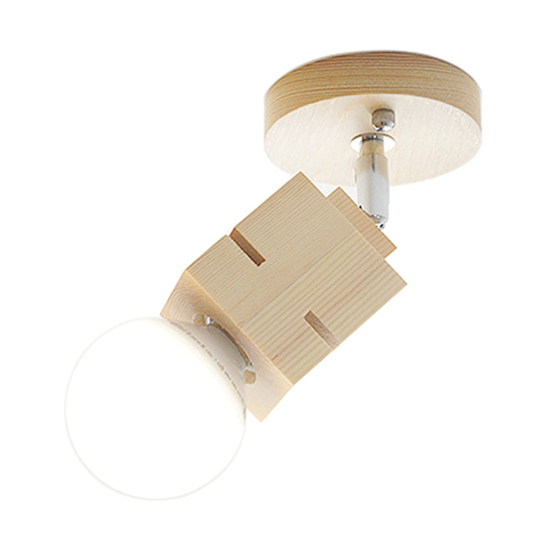 Lisslune | Bare Bulb Wall Lamp Sconces Modernist Wood 1 Head Bedroom Rotatable Wall Mounted Light