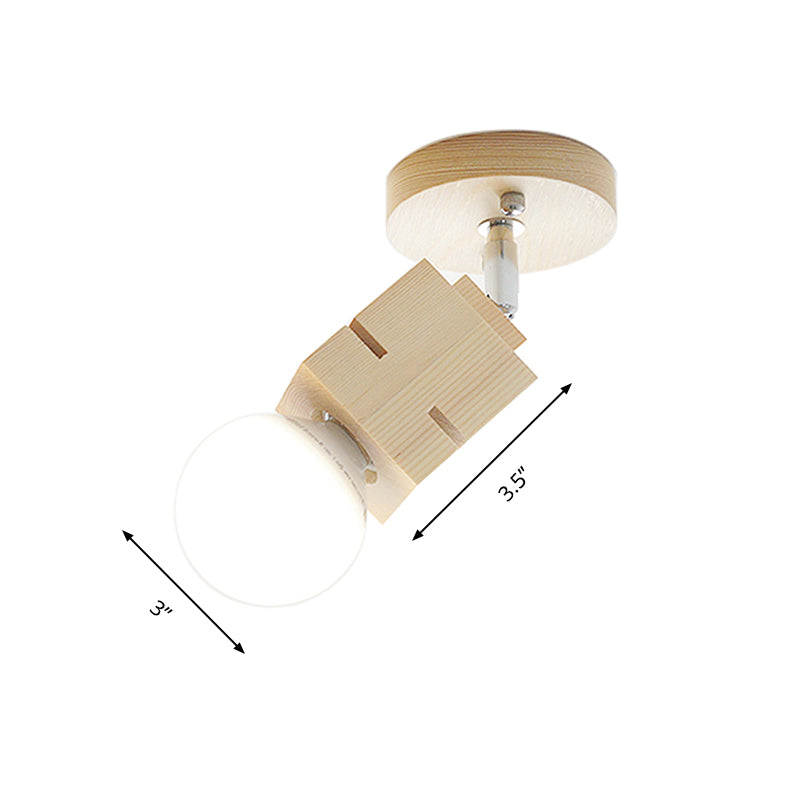 Lisslune | Bare Bulb Wall Lamp Sconces Modernist Wood 1 Head Bedroom Rotatable Wall Mounted Light