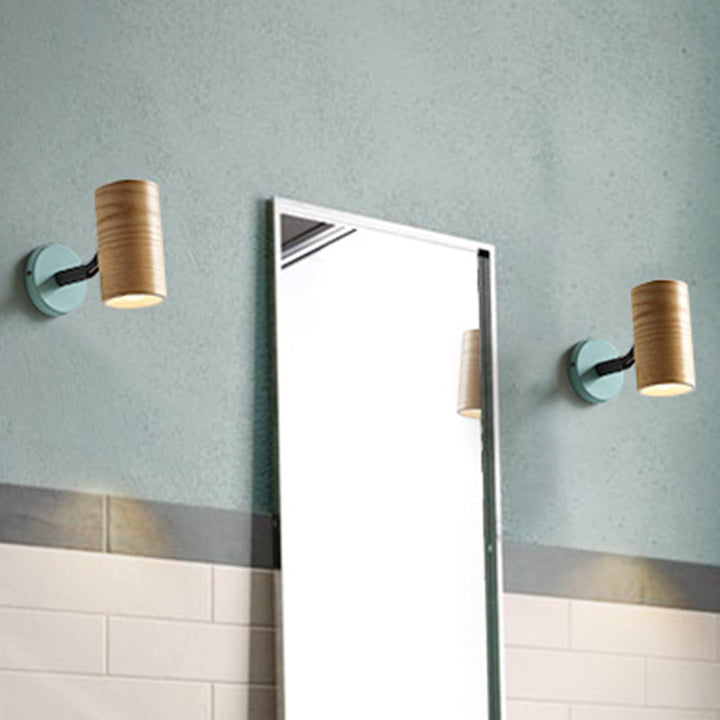 Lisslune | Tube Bathroom Wall Light Wood 1 Head Macaron Wall Mounted Lamp in Yellow/Green/Blue