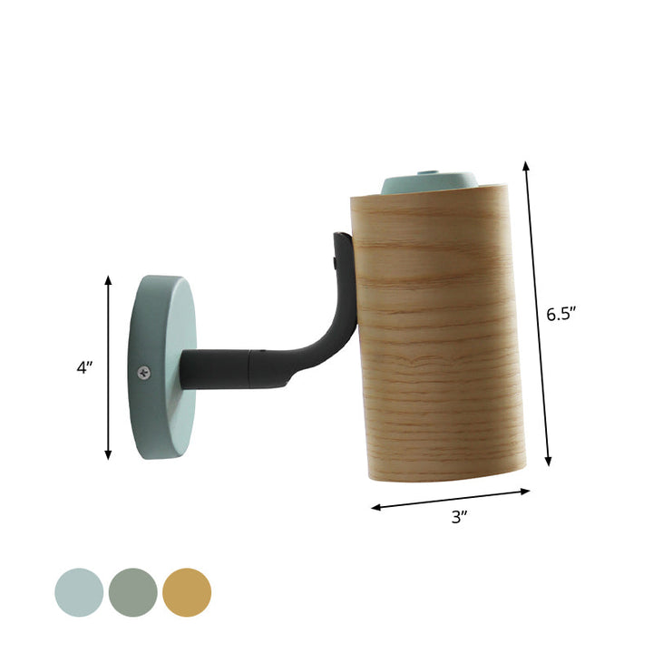 Lisslune | Tube Bathroom Wall Light Wood 1 Head Macaron Wall Mounted Lamp in Yellow/Green/Blue
