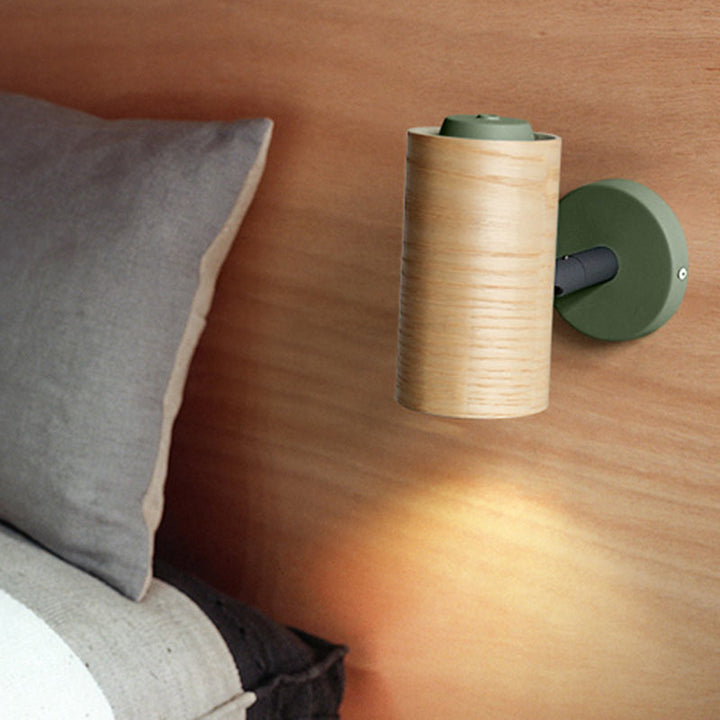 Lisslune | Tube Bathroom Wall Light Wood 1 Head Macaron Wall Mounted Lamp in Yellow/Green/Blue