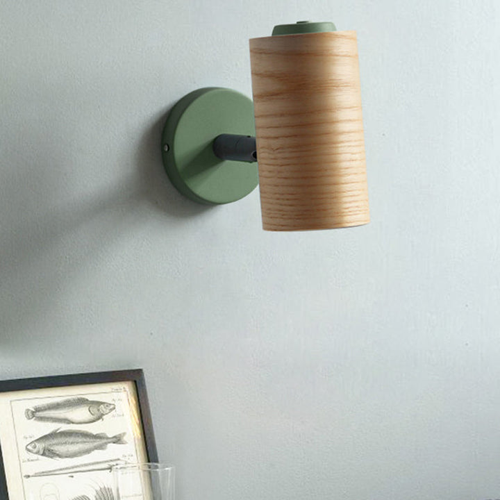 Lisslune | Tube Bathroom Wall Light Wood 1 Head Macaron Wall Mounted Lamp in Yellow/Green/Blue