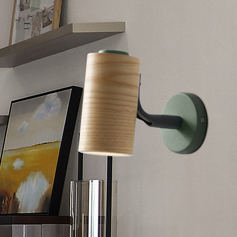 Lisslune | Tube Bathroom Wall Light Wood 1 Head Macaron Wall Mounted Lamp in Yellow/Green/Blue