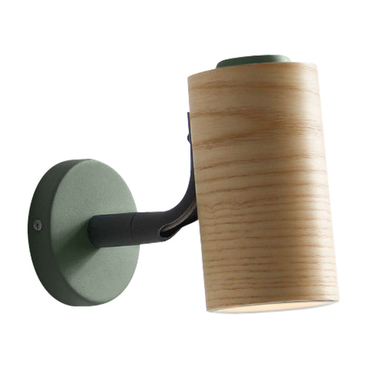 Lisslune | Tube Bathroom Wall Light Wood 1 Head Macaron Wall Mounted Lamp in Yellow/Green/Blue