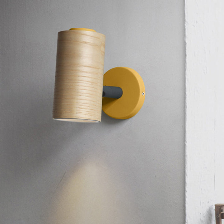 Lisslune | Tube Bathroom Wall Light Wood 1 Head Macaron Wall Mounted Lamp in Yellow/Green/Blue