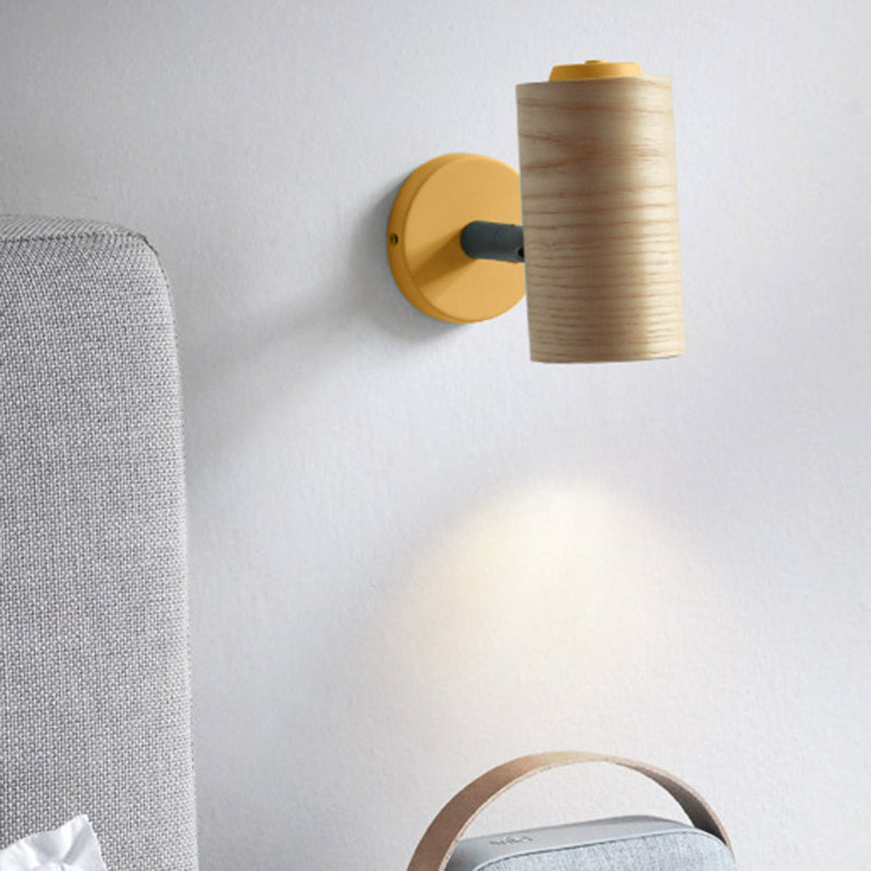 Lisslune | Tube Bathroom Wall Light Wood 1 Head Macaron Wall Mounted Lamp in Yellow/Green/Blue