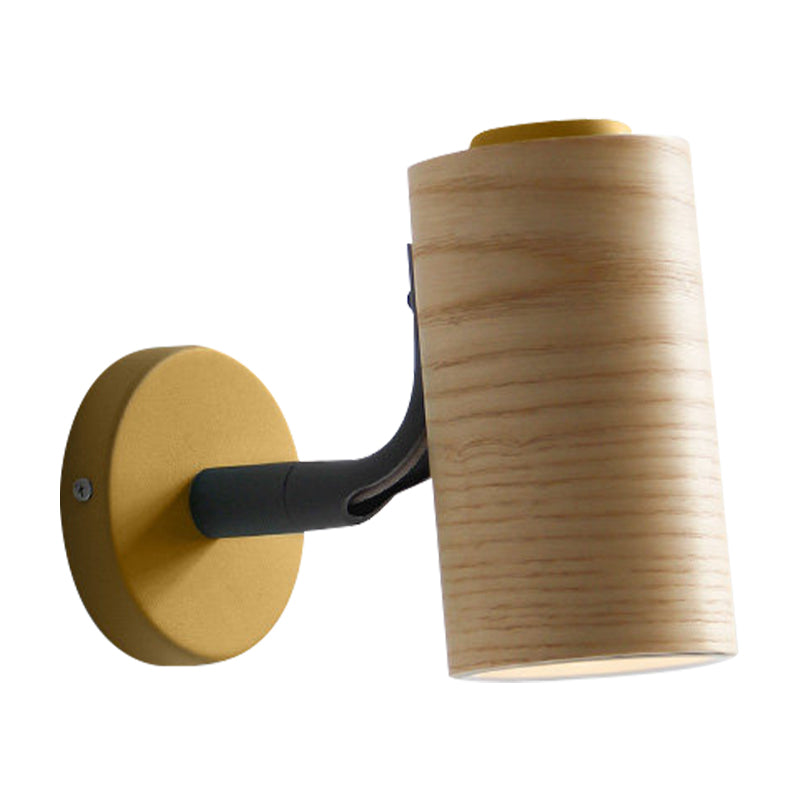 Lisslune | Tube Bathroom Wall Light Wood 1 Head Macaron Wall Mounted Lamp in Yellow/Green/Blue