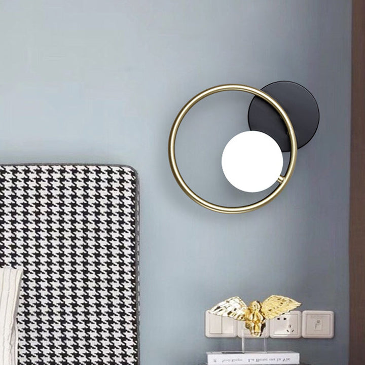 Lisslune | Gold and Black Ring Wall Mounted Light Postmodern 1-Light Metallic Wall Lamp Light