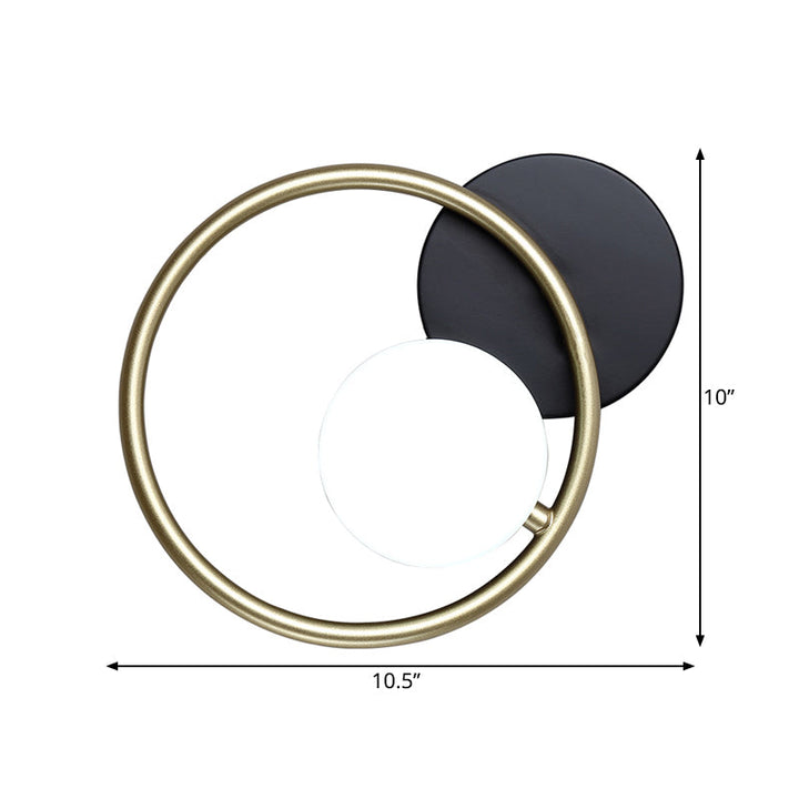 Lisslune | Gold and Black Ring Wall Mounted Light Postmodern 1-Light Metallic Wall Lamp Light