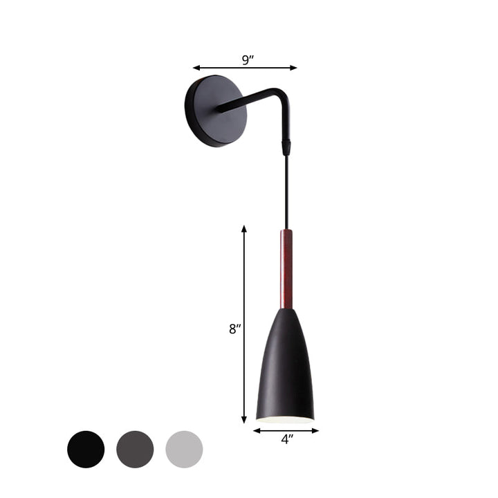 Lisslune | Bullet Shape Wall Mounted Pendant Lamp Modern Iron 1 Light Sconce Fixture in Black/White/Grey for Bedside