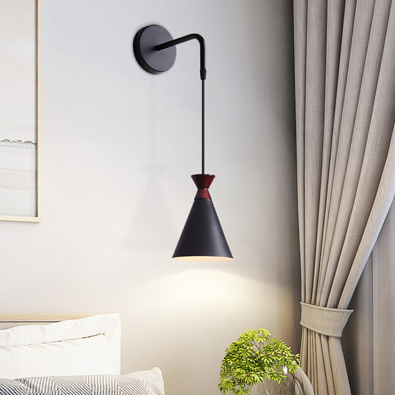 Lisslune | Iron conical wall lamp wall light Minimalism 1 head Black/Grey/White wall-mounted lamp with hanging cable