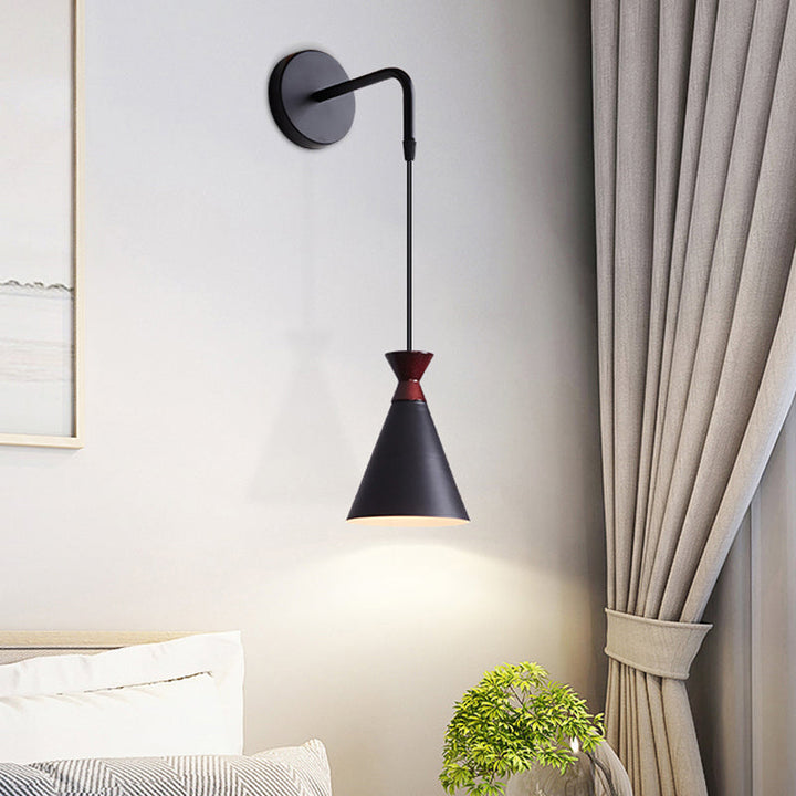 Lisslune | Iron conical wall lamp wall light Minimalism 1 head Black/Grey/White wall-mounted lamp with hanging cable