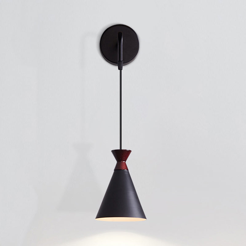 Lisslune | Iron conical wall lamp wall light Minimalism 1 head Black/Grey/White wall-mounted lamp with hanging cable