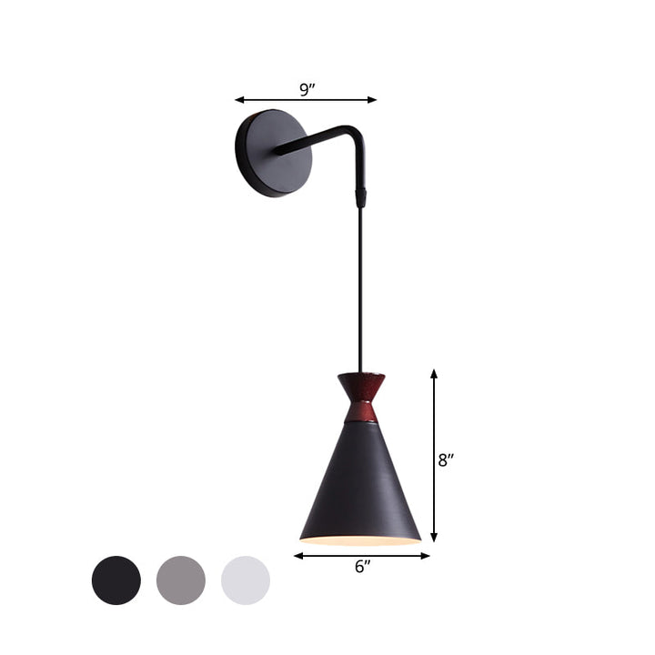 Lisslune | Iron conical wall lamp wall light Minimalism 1 head Black/Grey/White wall-mounted lamp with hanging cable