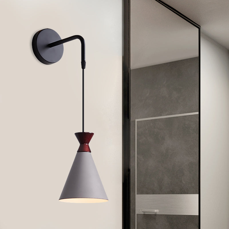 Lisslune | Iron conical wall lamp wall light Minimalism 1 head Black/Grey/White wall-mounted lamp with hanging cable
