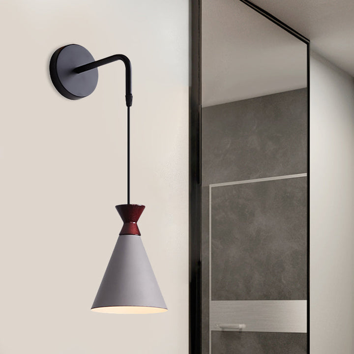 Lisslune | Iron conical wall lamp wall light Minimalism 1 head Black/Grey/White wall-mounted lamp with hanging cable