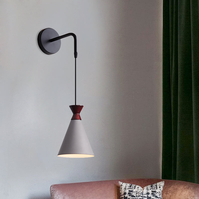 Lisslune | Iron conical wall lamp wall light Minimalism 1 head Black/Grey/White wall-mounted lamp with hanging cable