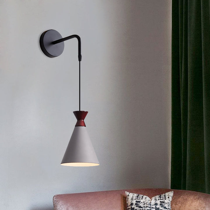 Lisslune | Iron conical wall lamp wall light Minimalism 1 head Black/Grey/White wall-mounted lamp with hanging cable