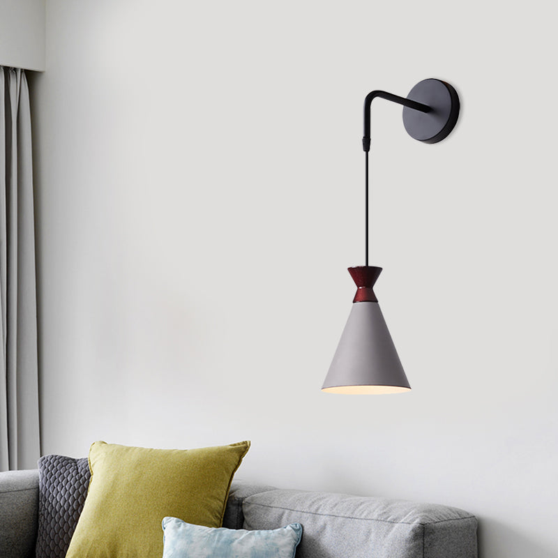Lisslune | Iron conical wall lamp wall light Minimalism 1 head Black/Grey/White wall-mounted lamp with hanging cable