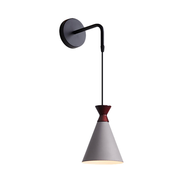 Lisslune | Iron conical wall lamp wall light Minimalism 1 head Black/Grey/White wall-mounted lamp with hanging cable