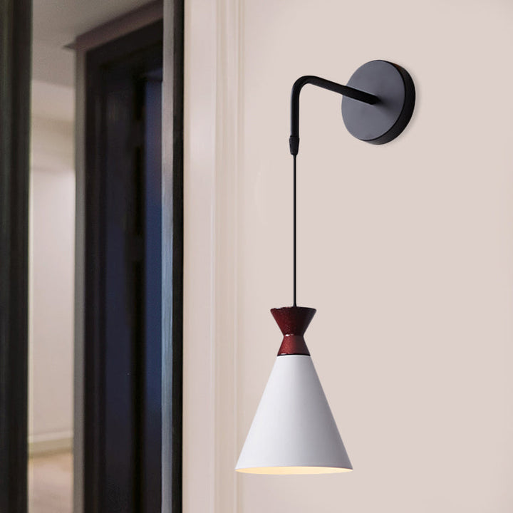 Lisslune | Iron conical wall lamp wall light Minimalism 1 head Black/Grey/White wall-mounted lamp with hanging cable