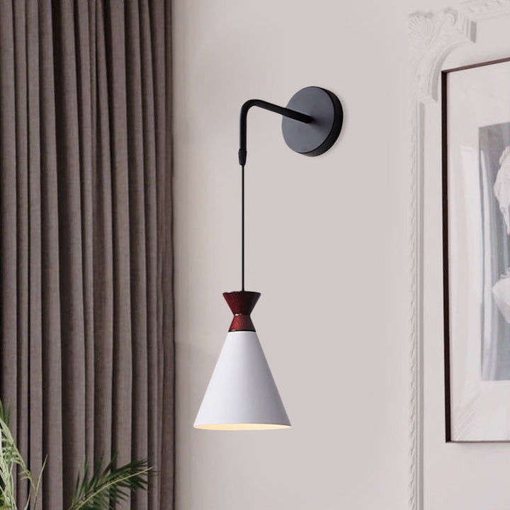 Lisslune | Iron conical wall lamp wall light Minimalism 1 head Black/Grey/White wall-mounted lamp with hanging cable