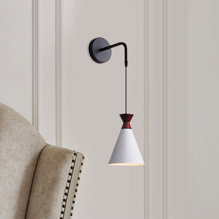 Lisslune | Iron conical wall lamp wall light Minimalism 1 head Black/Grey/White wall-mounted lamp with hanging cable