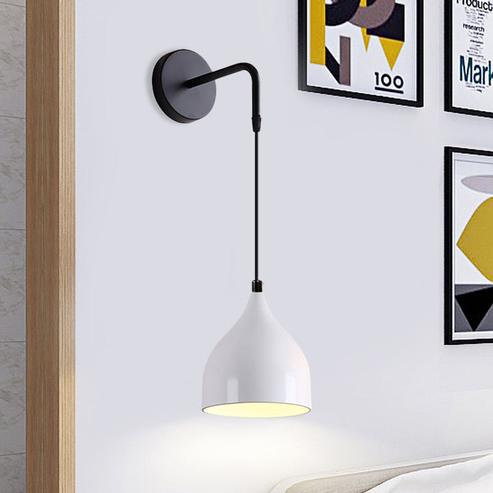 Skørter | White/Black Finish Urn-Shaped Wall-Mounted Light Modern 1 Light Iron Wall Hanging Lamp for Bedside