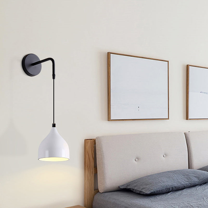 Skørter | White/Black Finish Urn-Shaped Wall-Mounted Light Modern 1 Light Iron Wall Hanging Lamp for Bedside