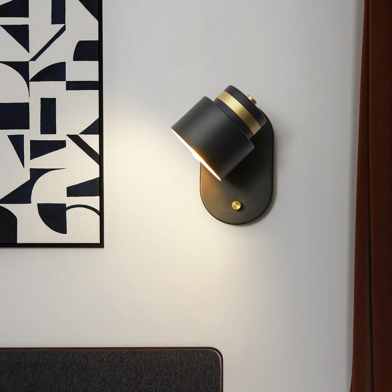 Lisslune | Metal Small Drum Wall Mount Lighting Modern 1 Head Black and Gold LED Rotatable Wall Light Lamp