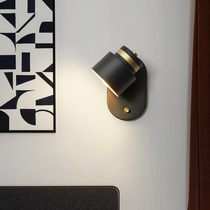 Lisslune | Metal Small Drum Wall Mount Lighting Modern 1 Head Black and Gold LED Rotatable Wall Light Lamp