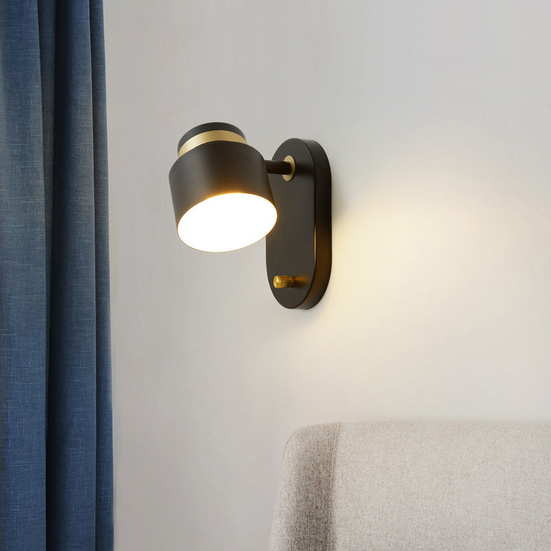 Lisslune | Metal Small Drum Wall Mount Lighting Modern 1 Head Black and Gold LED Rotatable Wall Light Lamp